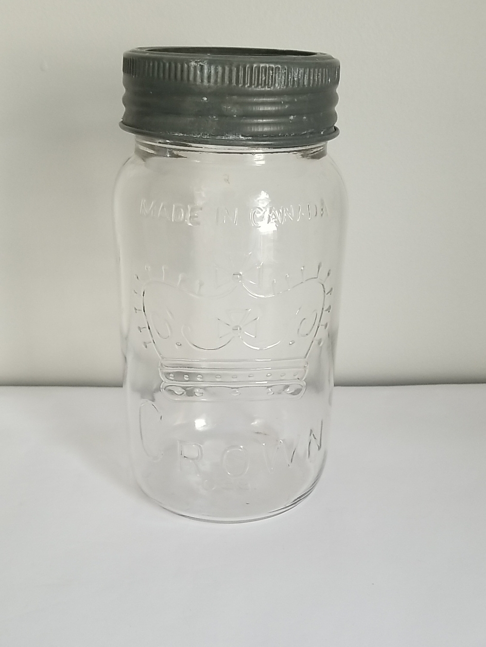1950 Crown Mason Jar Glass Kitchen Decor Pantry Metal Lid Twist On Antique